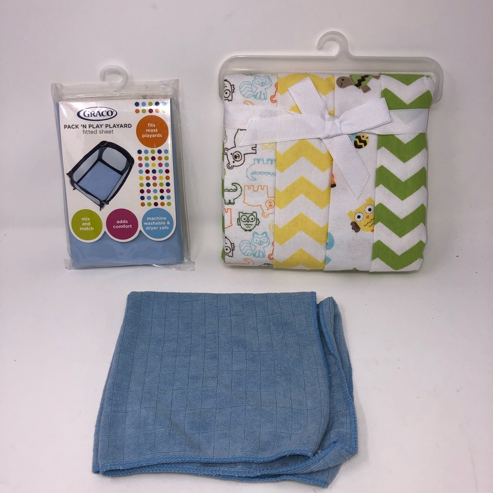 NWT Bundle 4 Pack Receiving Blankets, Fitted Sheet